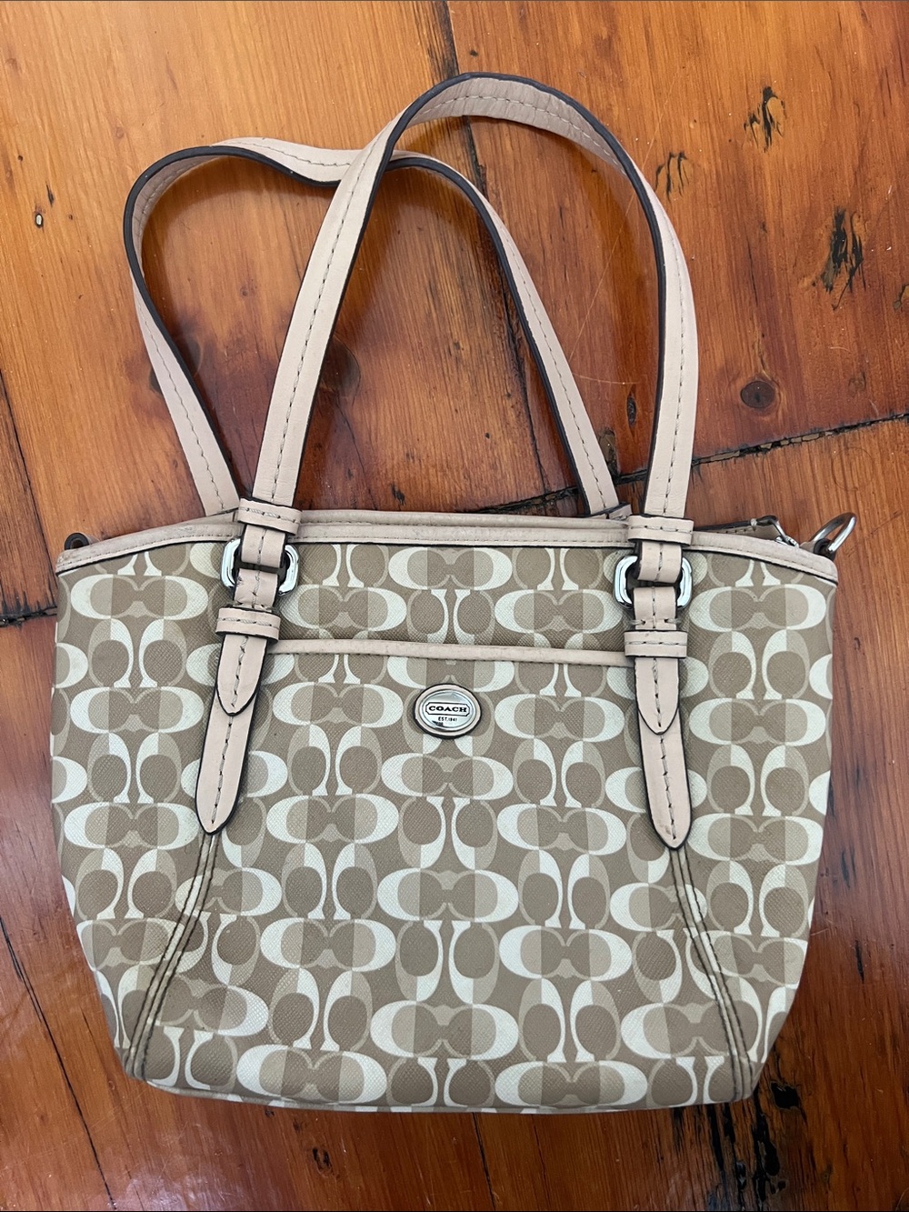 Coach Tan and Cream Signature Canvas Shoulder Bag